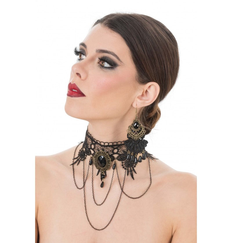 Spitzenhalsband mit Ohrringen, Handschuhen-Chaks-Deinparadies.ch
