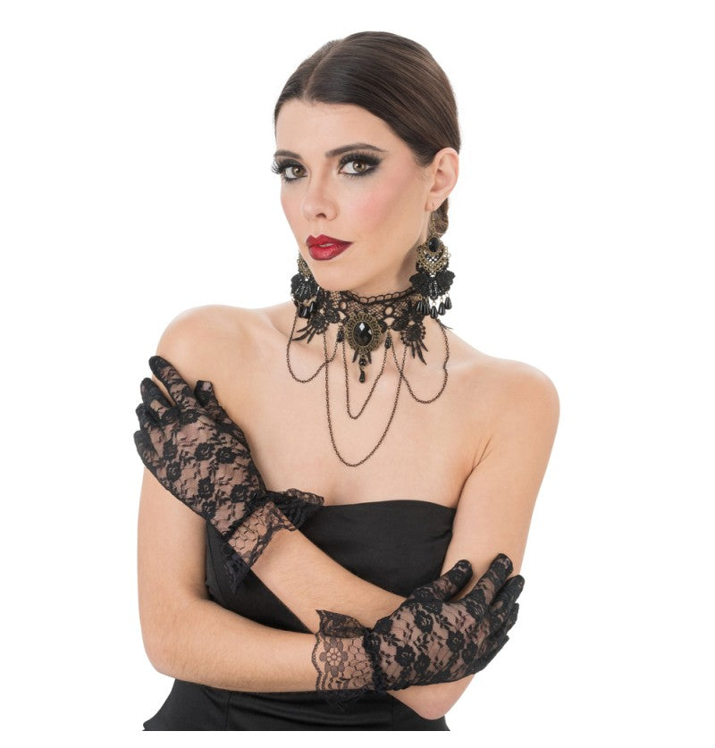 Spitzenhalsband mit Ohrringen, Handschuhen-Chaks-Deinparadies.ch
