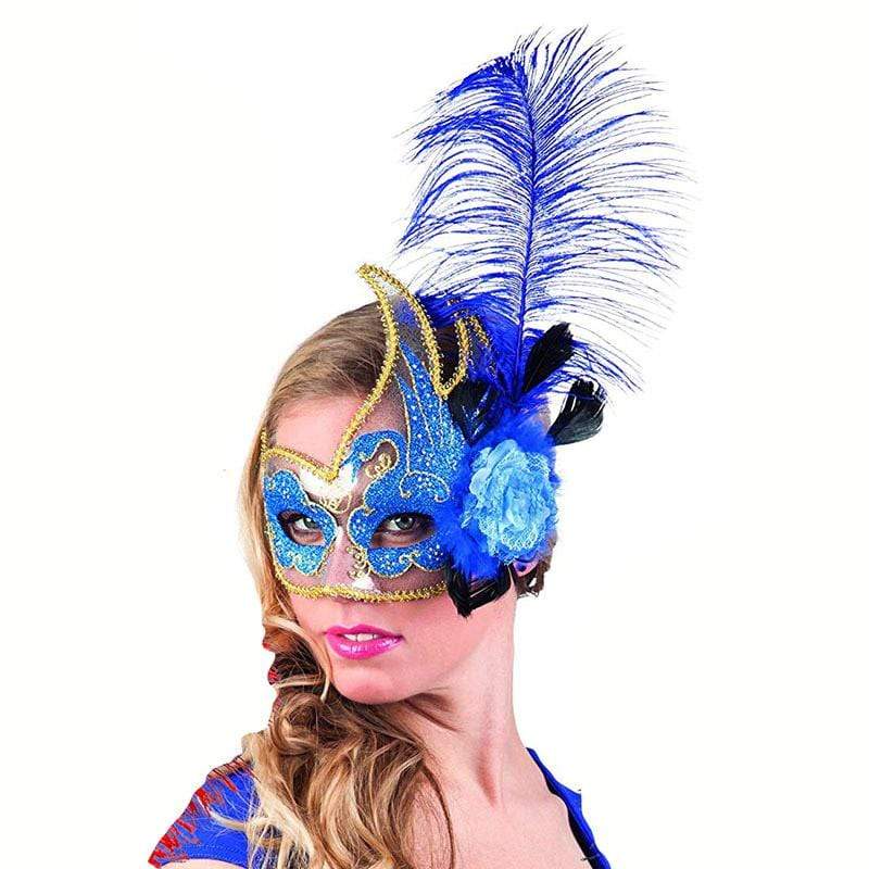 Venezianische Maske mit Feder blau Boland bei Deinparadies.ch