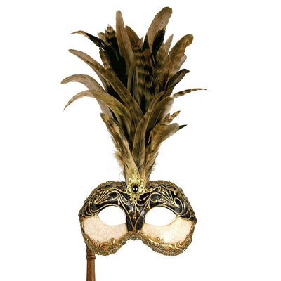 Venezianische Maske mit Stab braun Maskworld bei Deinparadies.ch