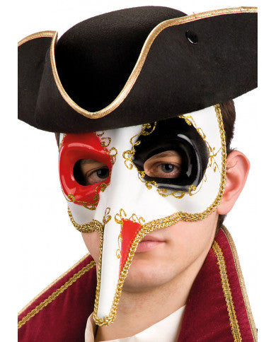 Venezianische Maske mit langer Nase rot/weiss-Carnival Toys-Deinparadies.ch
