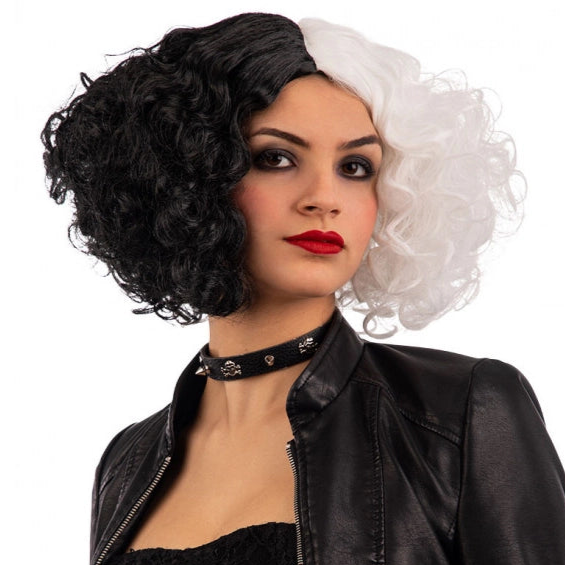 Cruella Kurzhaar Perücke weiss/schwarz