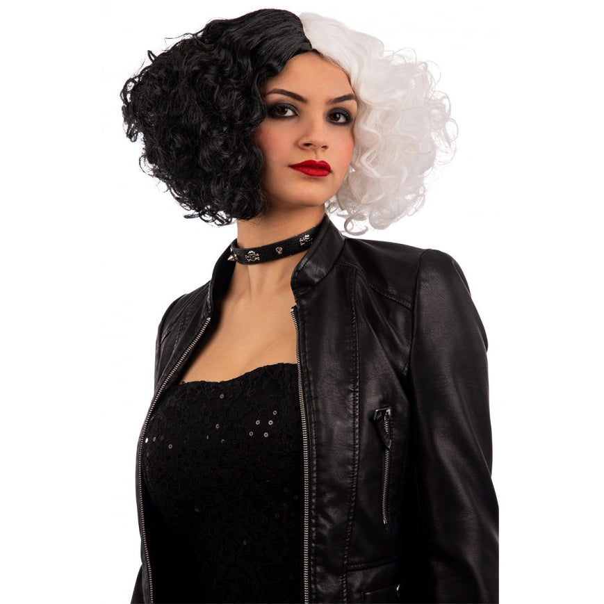 Cruella Kurzhaar Perücke weiss/schwarz