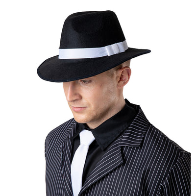 Gangster Hat Fedora with Ribbon | black