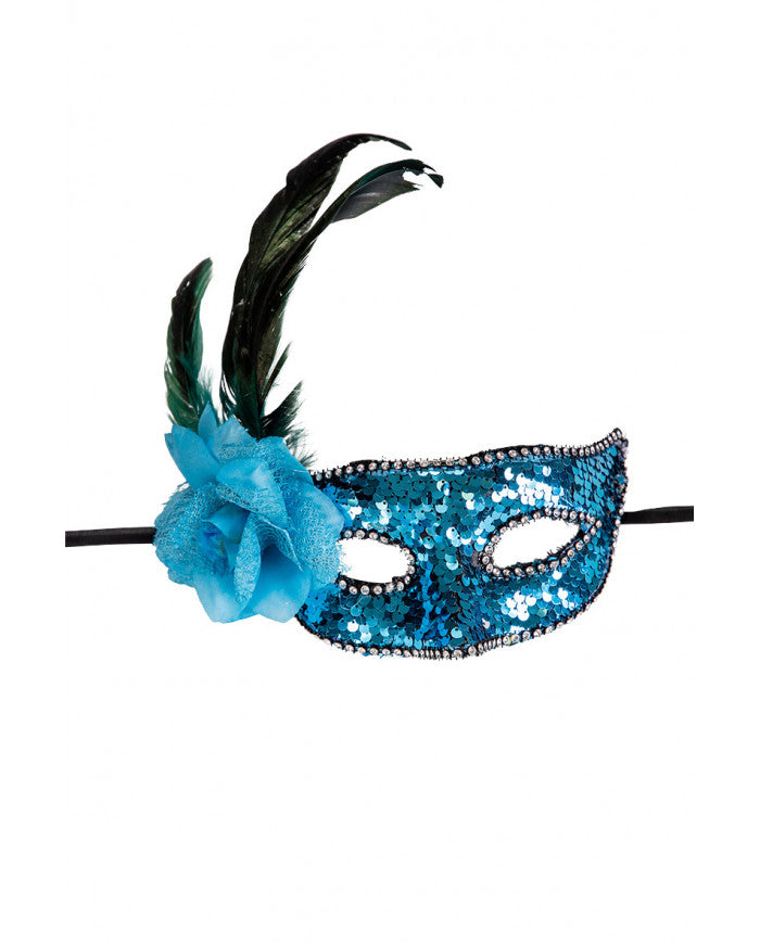 Venezianische Halbmaske mit blauen Pailletten