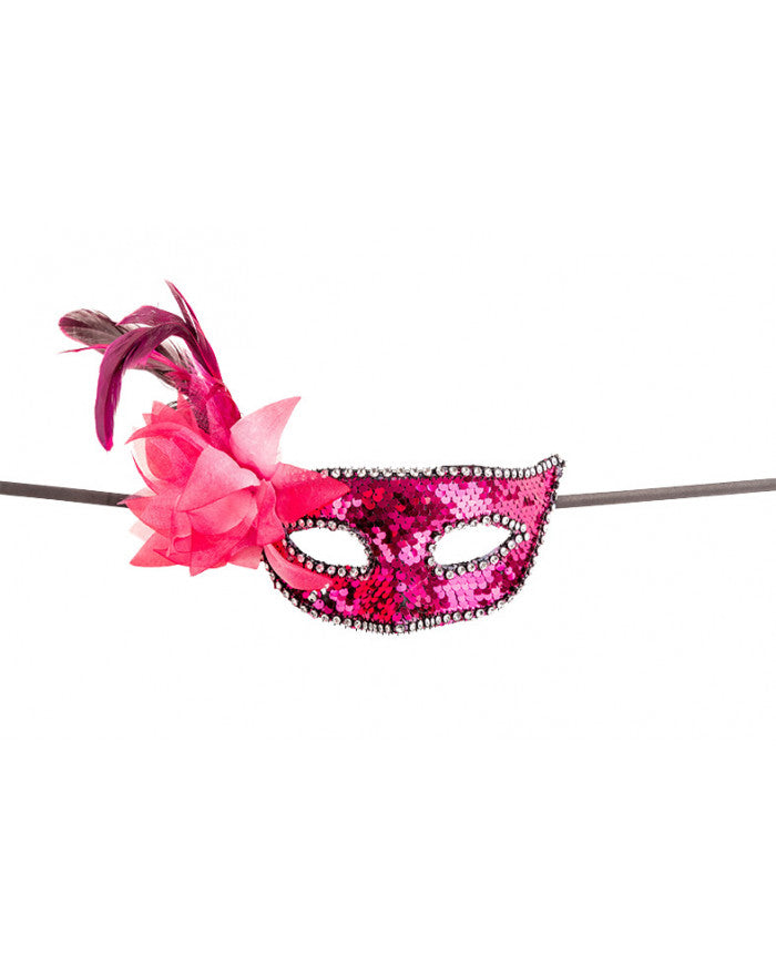 Venezianische Halbmaske mit Fuchsia-Pailletten