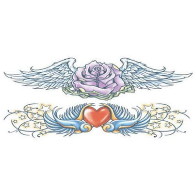 Tatuaggio per braccio con rondine, cuore e rosa | tatuaggi adesivi Tinsley Transfers su Deinparadies.ch