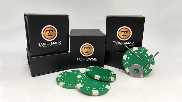 Magnetic Poker Chip and 3 Poker Chips | Tango Magic - Green - Murphy's Magic